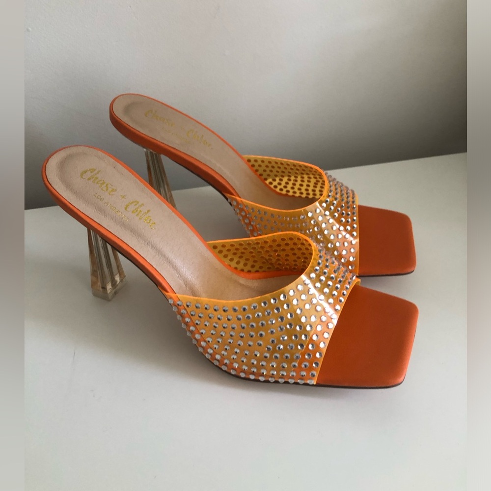 NEW Chase + Chloe Rhinestone Clear Sandal Orange